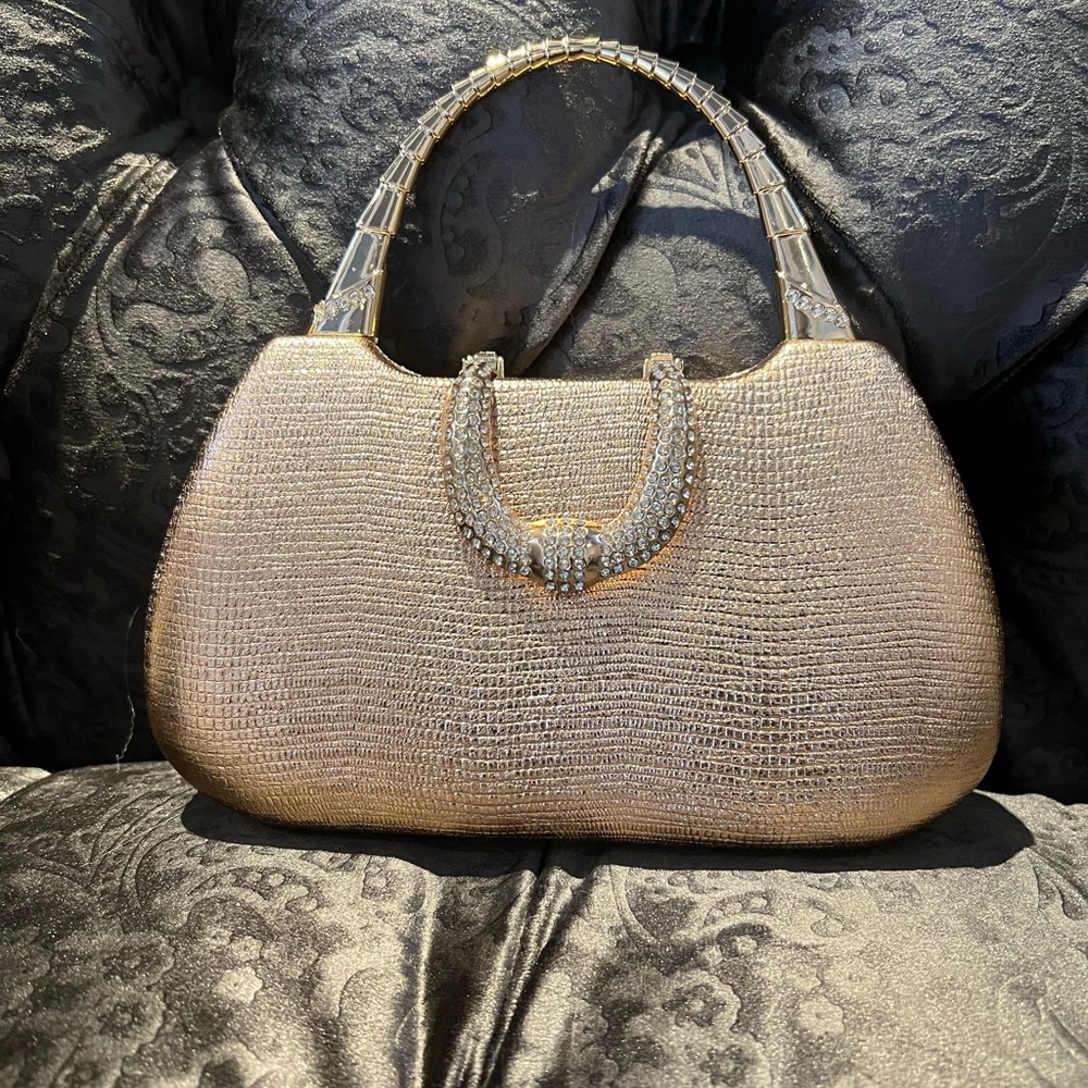 Brand new rose gold evening bag